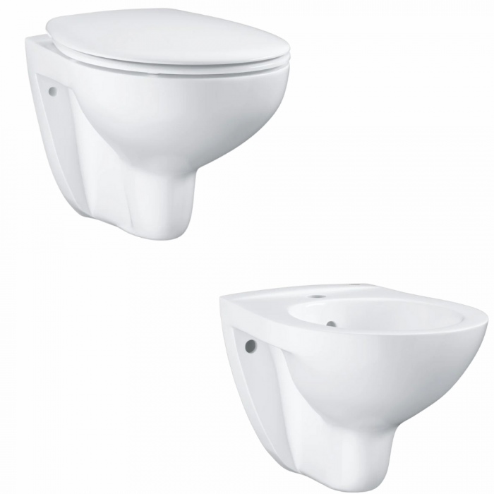 Set vas wc suspendat rimless cu capac soft close si bideu Grohe Bau Ceramic