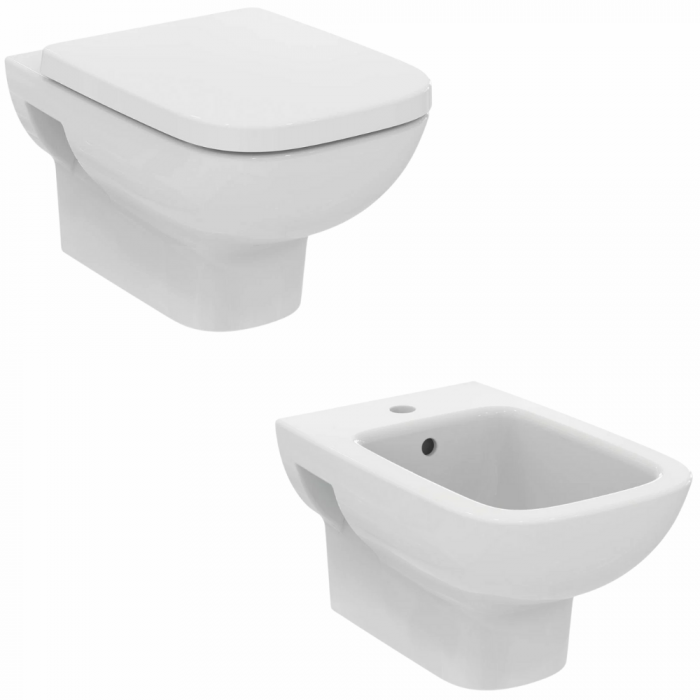 Set vas wc suspendat rimless cu capac soft close si bideu Ideal Standard i.Life A