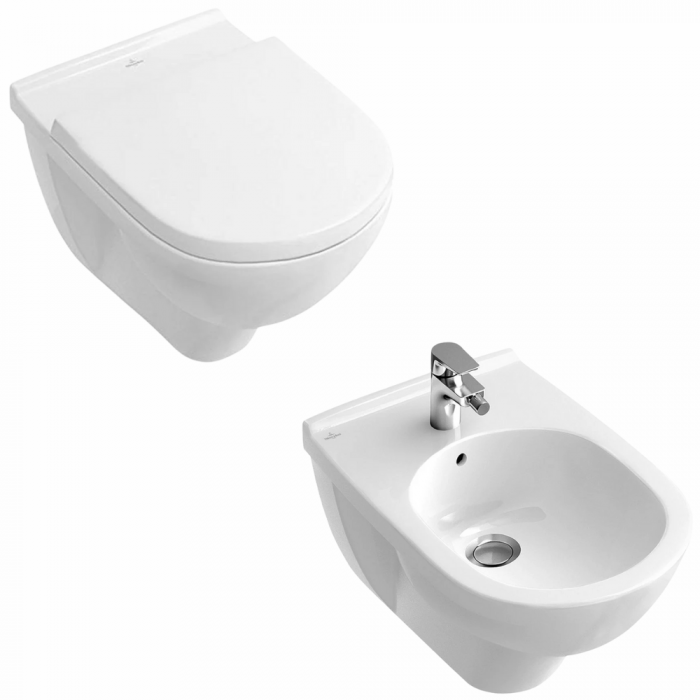 Set vas Wc suspendat rimless cu capac soft close si bideu Villeroy Boch, Novo