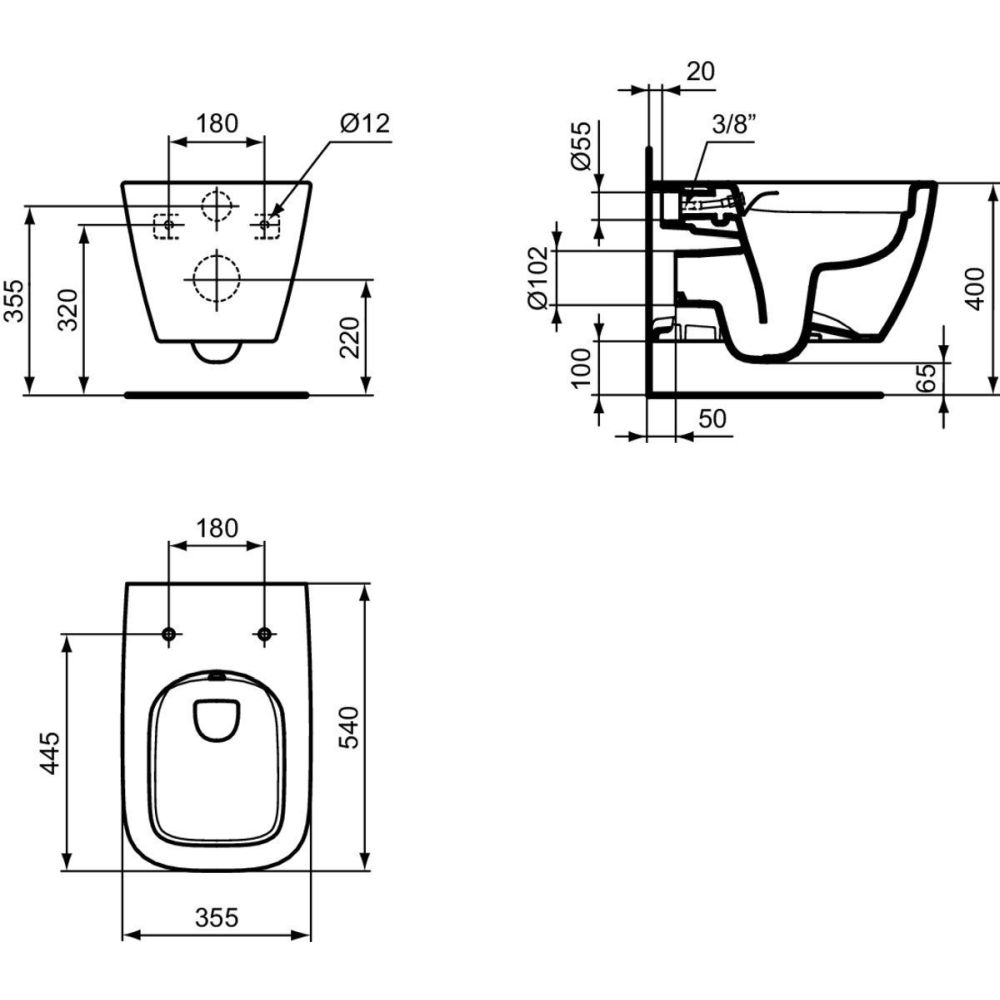 Set vas wc suspendat rimless Ideal Standard i.life B functie bideu si capac plus baterie dus incastrata crom [3]