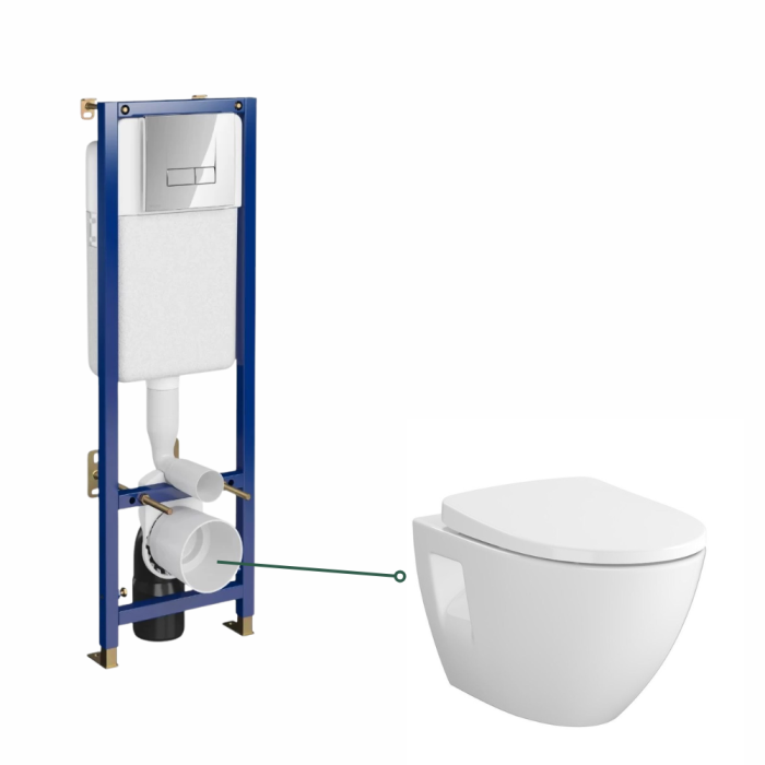 Set vas wc suspendat, rimless Moduo, cu rezervor incastrat si clapeta actionare dubla, crom lucios, Cersanit