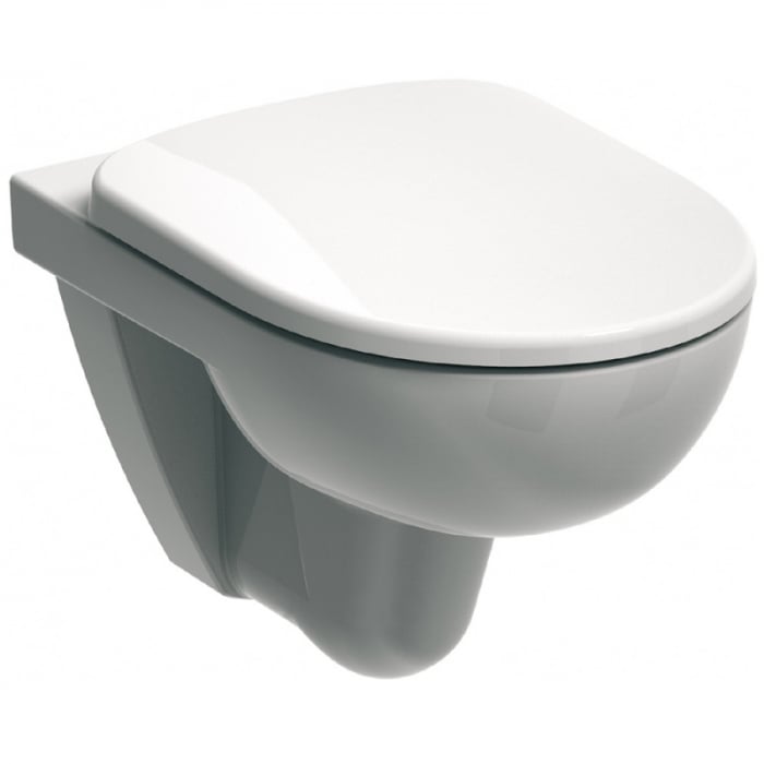 Set vas wc suspendat rimless, proiectie mica, cu capac soft close, Geberit Selnova Compact