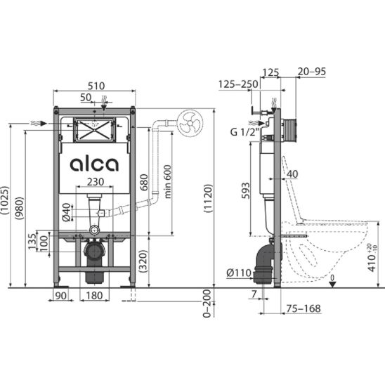 Set vas wc suspendat alb cu functie bideu si baterie crom mat Foglia Oslo, rezervor wc incastrat si clapeta aluminiu mat, Alcadrain [6]