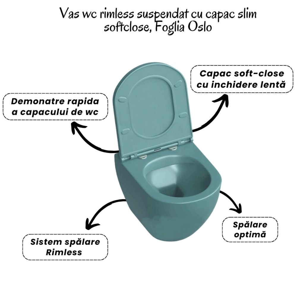 Set vas wc suspendat turcoaz, clapeta negru mat,rezervor wc incastrat,set fixare,antifonare [5]
