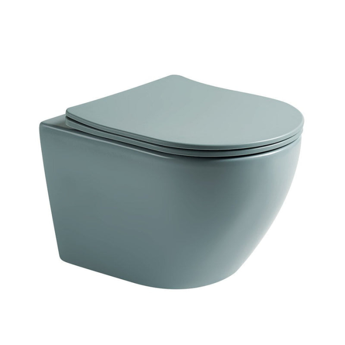 Set vas wc suspendat, verde turcoaz, mat, rimles , capac softclose, Rotund, Foglia Oslo [9]