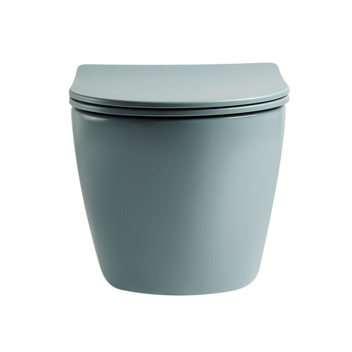 Set vas wc suspendat, verde turcoaz, mat, rimles , capac softclose, Rotund, Foglia Oslo [10]