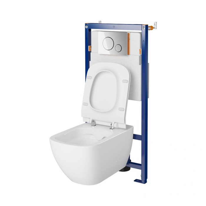 Set vas wc suspendat Virgo CleanOn cu capac soft close, rezervor incastrat si clapeta crom lucios Opti [2]