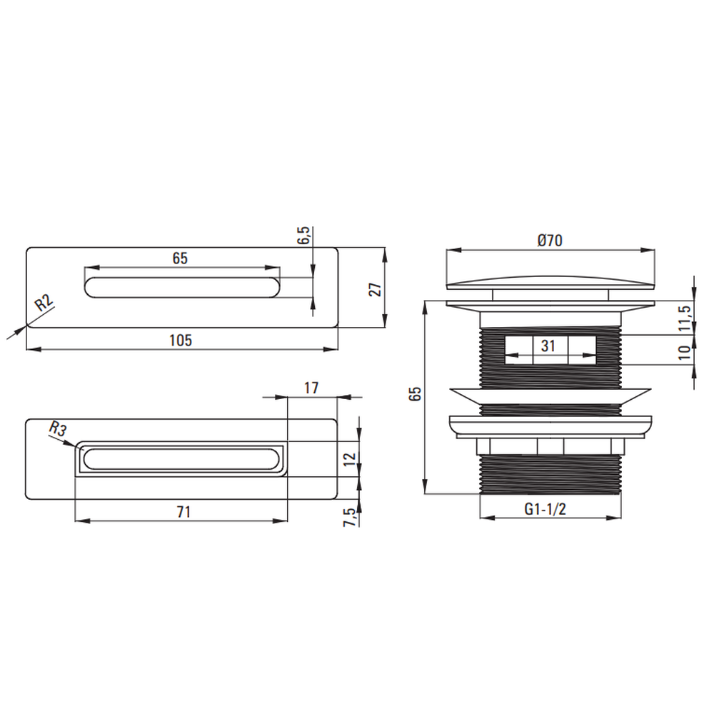 Set ventil click-clack si preaplin pentru cada auriu periat Deante [2]