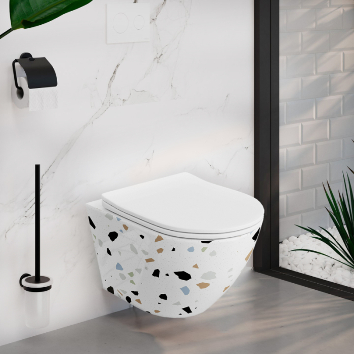 Set wc suspendat, rimless cu capac inclus, alb mozaic,  Spectrum Trendi Stone [2]