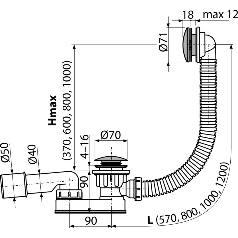 Sifon cada baie cu ventil Click-Clack metalic 90 mm si preaplin Alcadrain A507CKM [2]