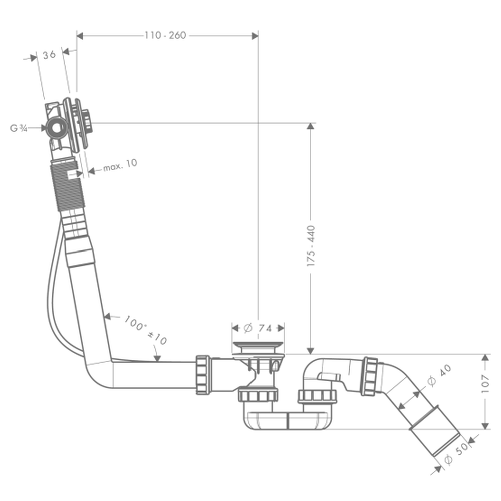 Sifon cada baie cu ventil si preaplin Hansgrohe Exafill S 58115180 [2]