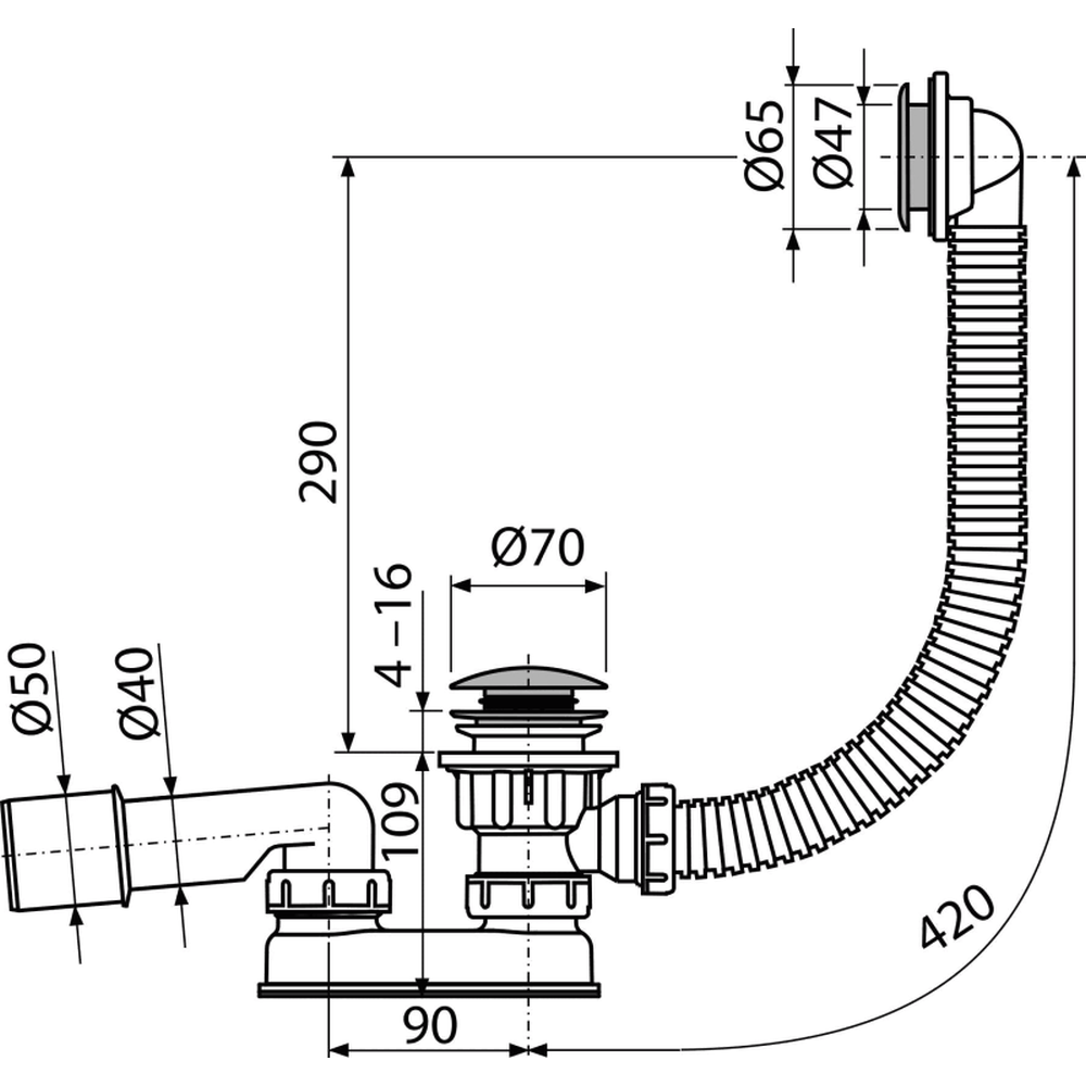 Sifon cadita click-clack 109 mm cu preaplin Alcadrain A503KM [2]