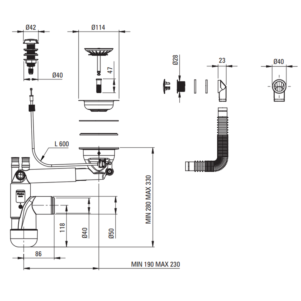 Sifon chiuveta bucatarie cu preaplin si ventil cu dop automat Deante Space-Saver Lux [2]