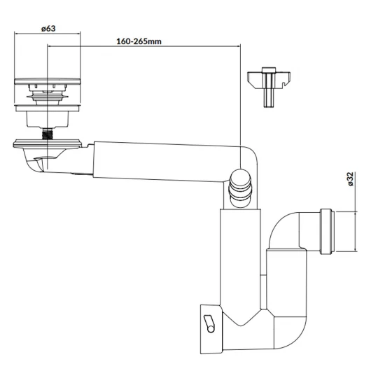 Sifon cu pahar decantor,  reglabil, 1 1/4 toli, evacuare 32 mm, Cersanit Leanloc Space Saving, [2]
