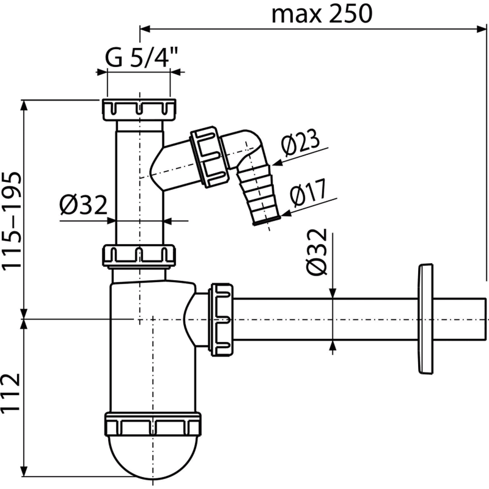 Sifon lavoar Ø32 mm cu legatura masina de spalat si piulita 5/4" Alcadrain A430P [2]