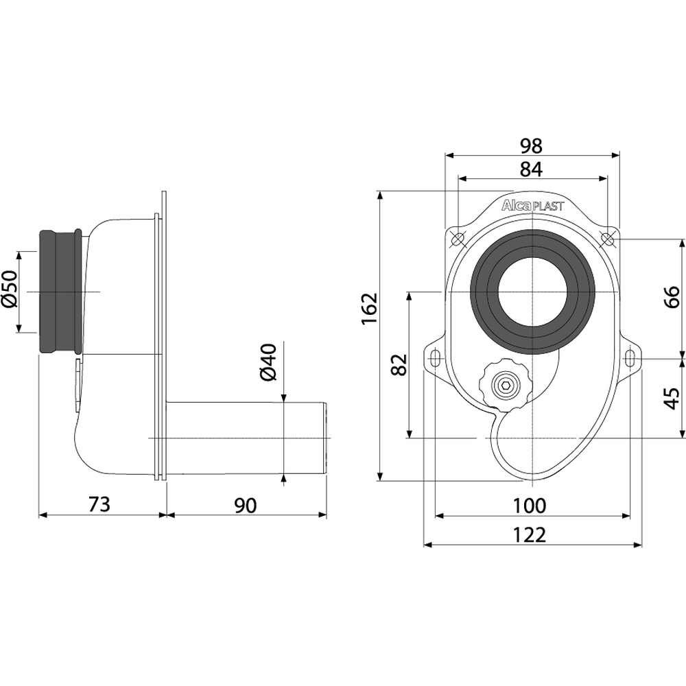 Sifon pisoar Ø40/50 mm Alcadrain A45B cu evacuare orizontala [2]