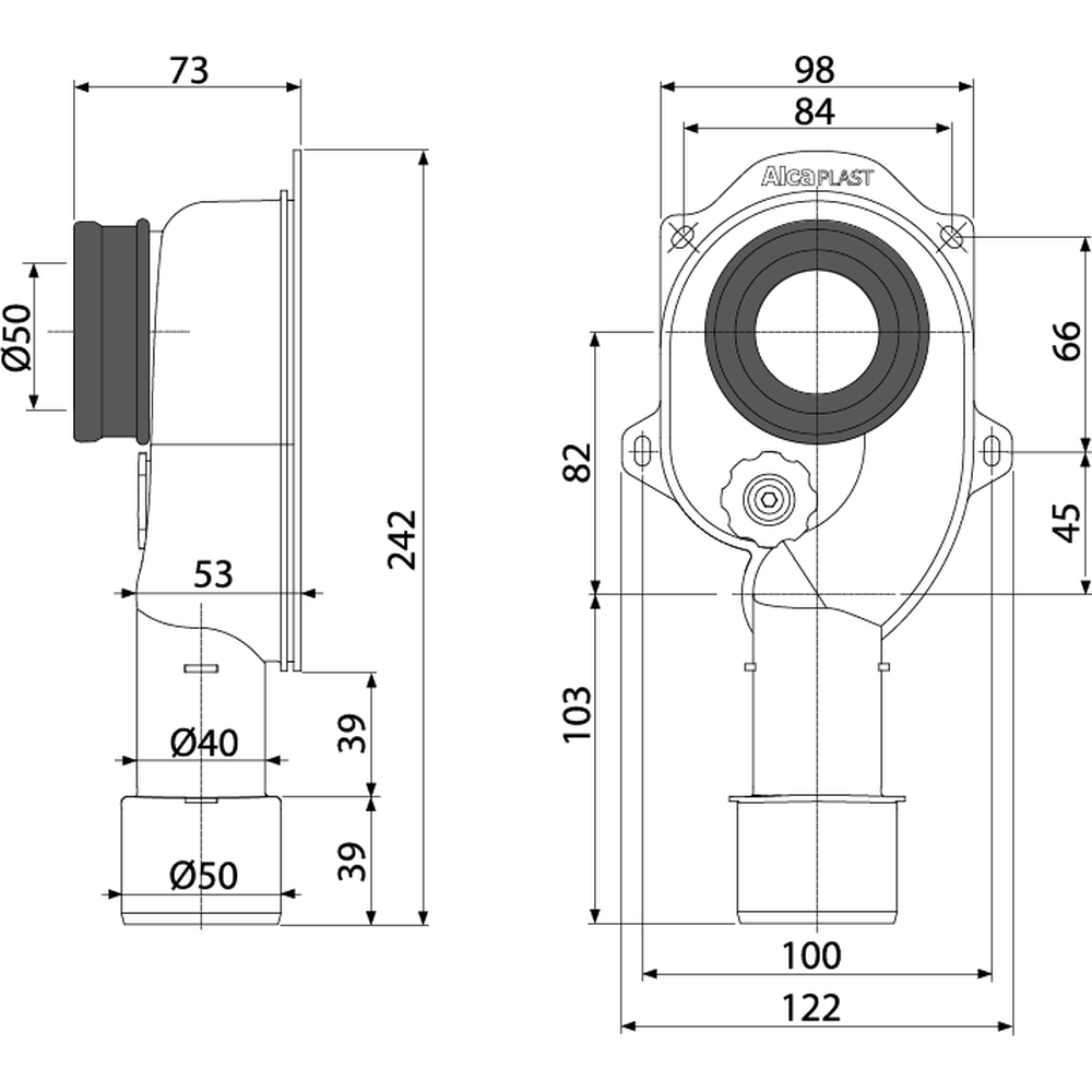 Sifon pisoar Ø40/50 mm Alcadrain A45C cu evacuare verticala [2]