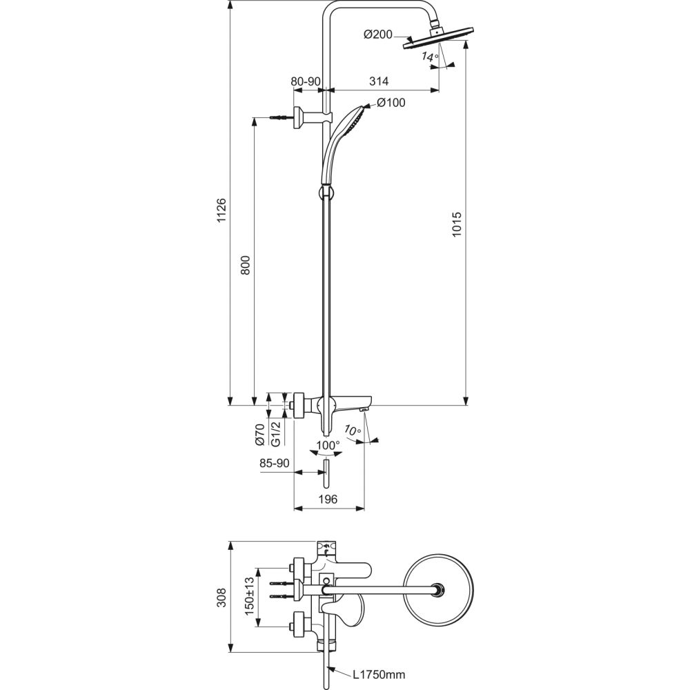 Coloana de dus cu baterie monocomanda si pipa cada Ideal Standard Cerafine O II negru mat [6]
