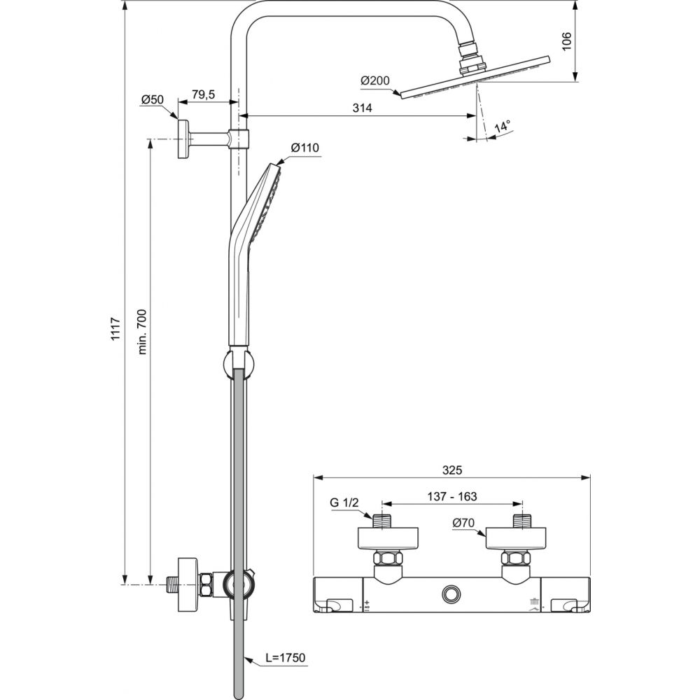 Coloana de dus cu baterie termostatata Ideal Standard Ceratherm T50 crom lucios [7]