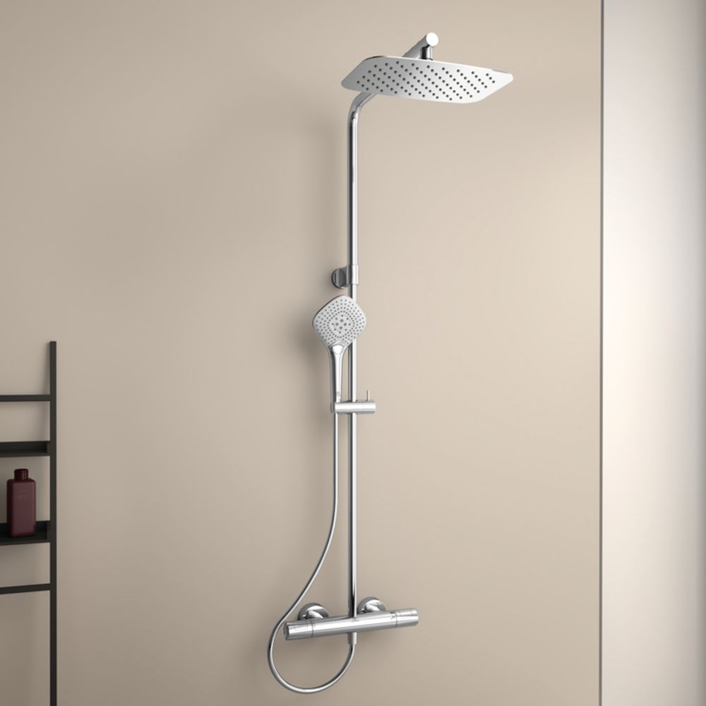Coloana de dus cu baterie termostatata Ideal Standard Ceratherm T100 crom lucios, palarie dreptunghiulara [2]