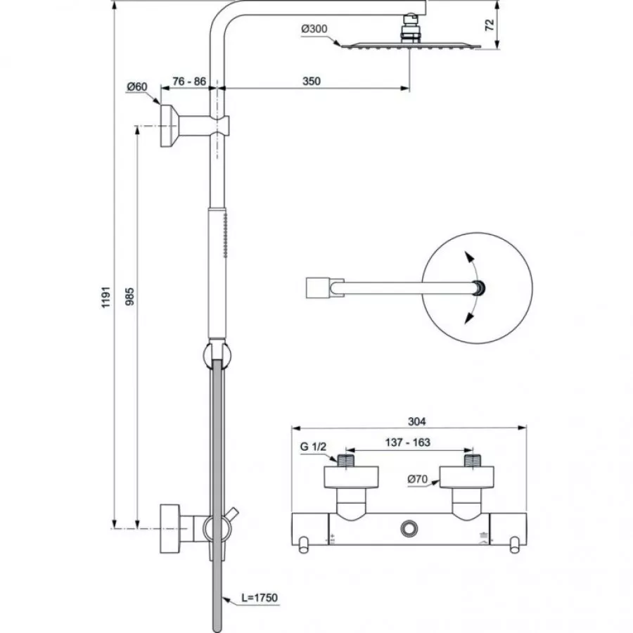 Coloana de dus termostata, 1 functie, negru mat, Ideal Standard CeraTherm T125 [6]