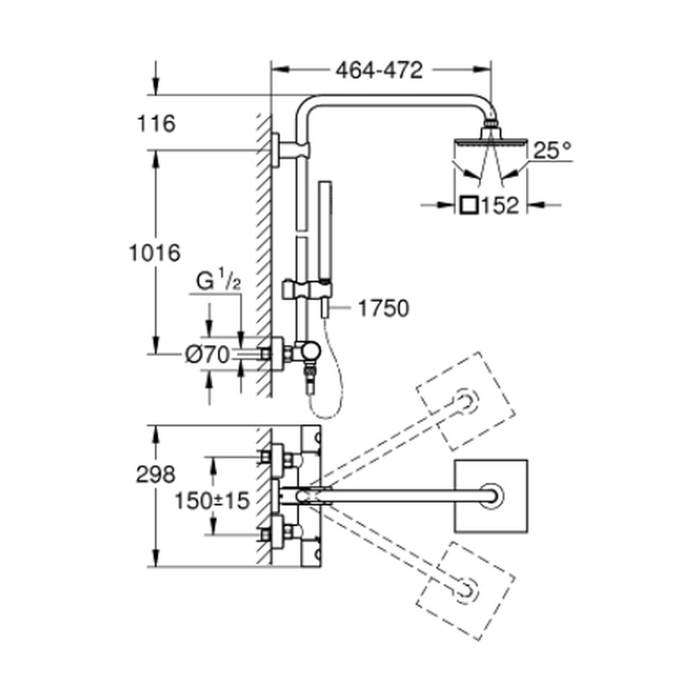 Coloana de dus crom cu baterie termostatata Grohe Euphoria System 150 [2]