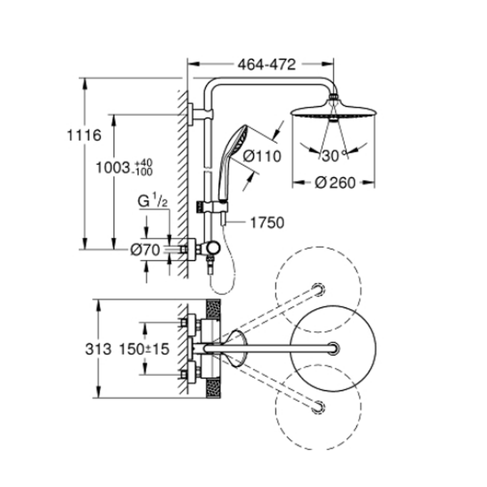 Coloana de dus crom cu baterie termostatata Grohe Euphoria System 260 II [3]