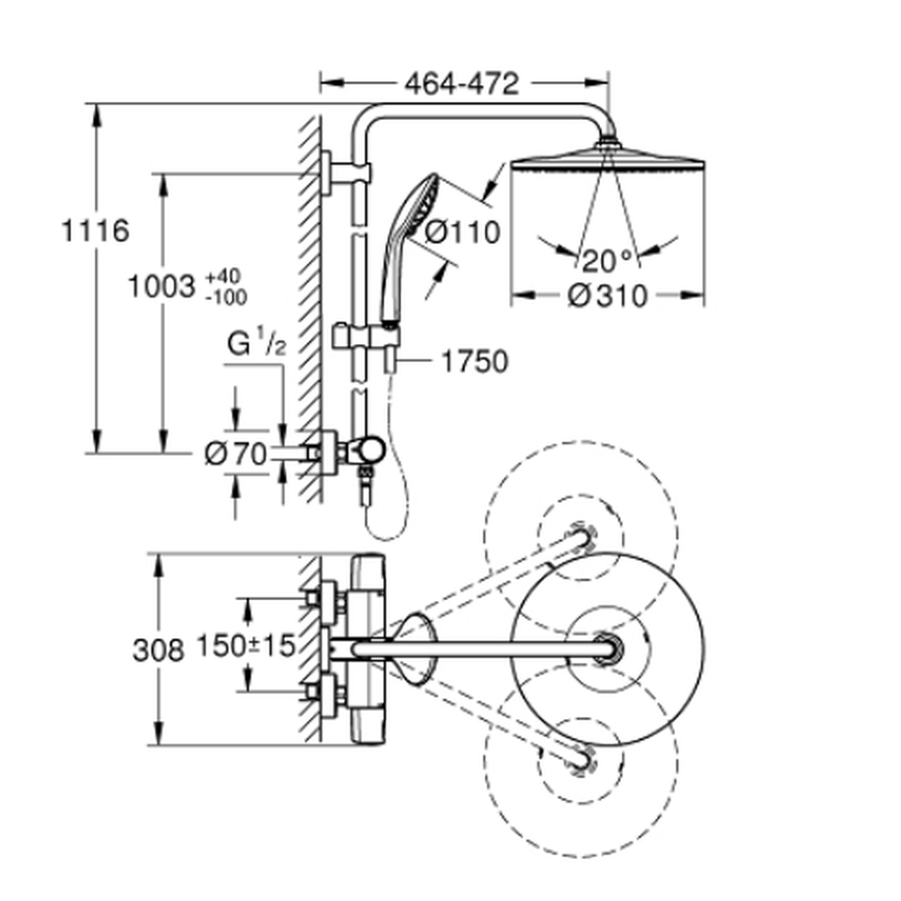 Coloana de dus crom cu baterie termostatata Grohe Euphoria System 310 [3]