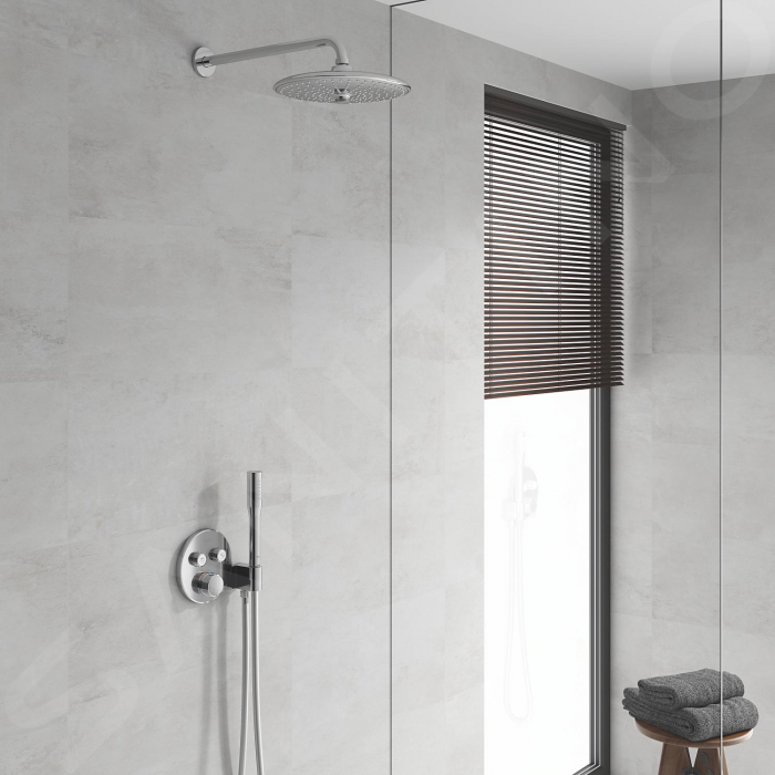 Set dus incastrat crom lucios cu baterie termostatata, palarie rotunda, Grohe Grohtherm SmartControl [2]
