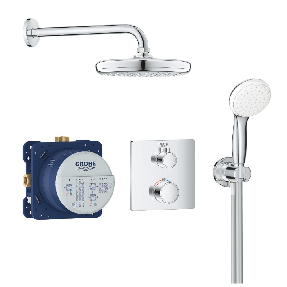 Set de dus incastrat crom cu baterie design patrat Grohe Grohtherm