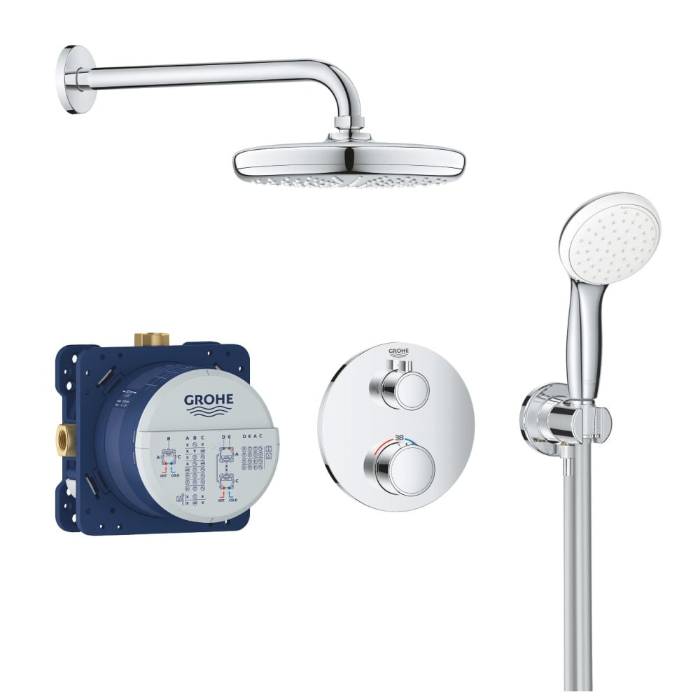 Set de dus incastrat crom cu baterie design rotund Grohe Grohtherm