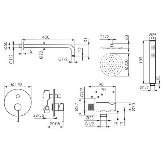 Sistem dus incastrat, crom lucios, FDesign Flusso [2]