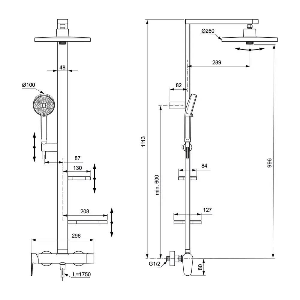 Coloana de dus rose mat cu baterie monocomanda Ideal Standard Alu+ [8]