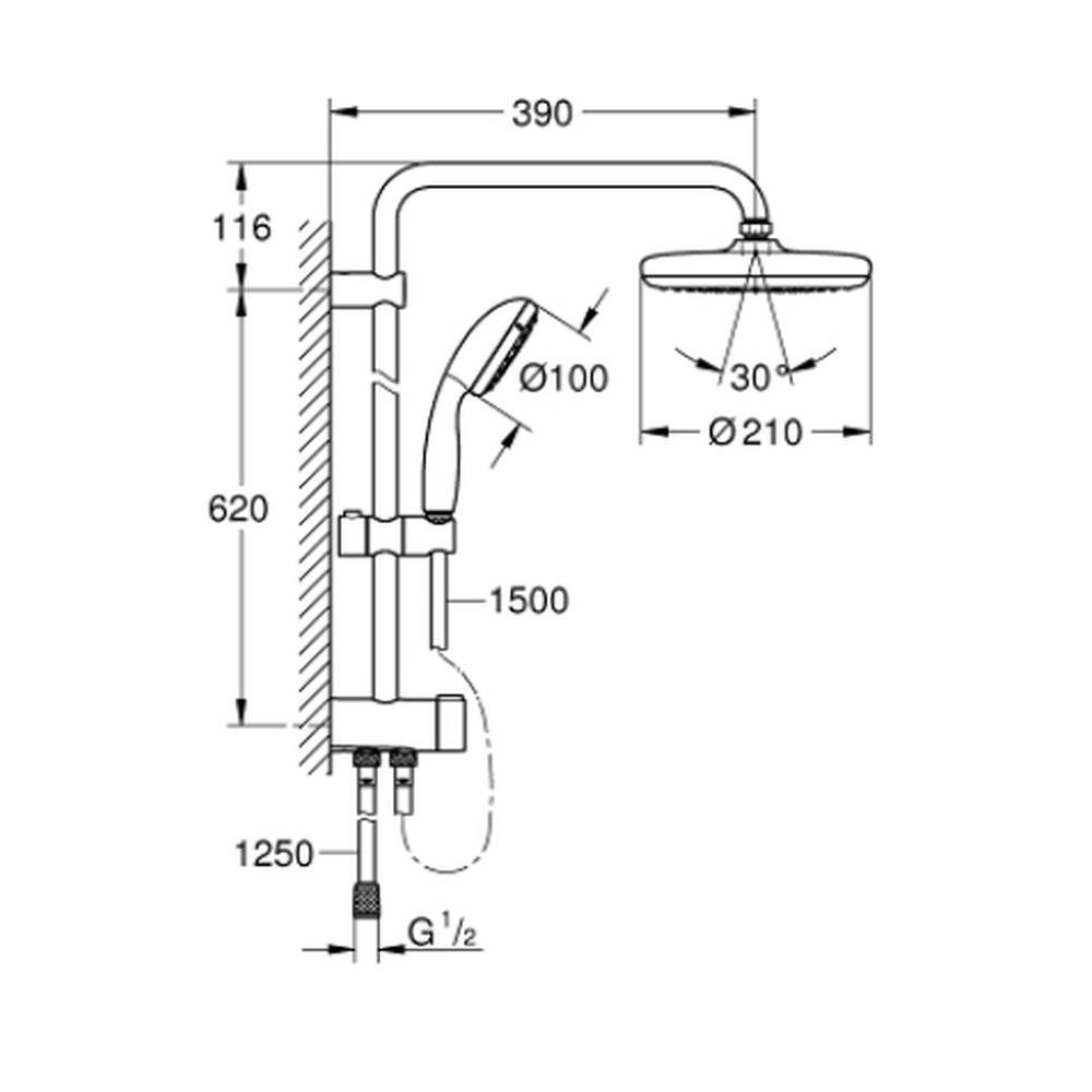Coloana de dus cu comutator, culoare crom, Grohe New Tempesta 210 [2]