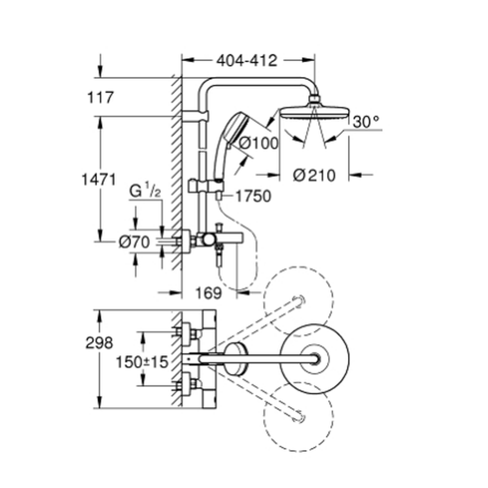 Coloana de dus crom cu baterie termostatata Grohe New Tempesta Cosmopolitan 210 [2]
