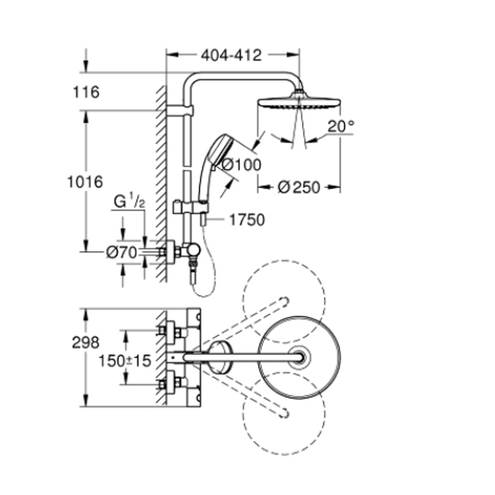 Coloana de dus crom cu baterie termostatata Grohe New Tempesta Cosmopolitan [4]