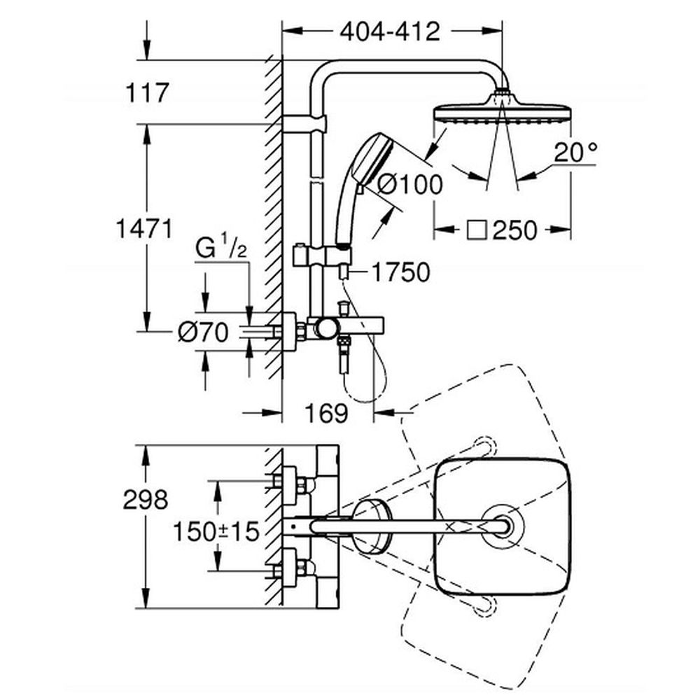 Coloana de dus crom cu baterie termostatata Grohe Tempesta Cosmopolitan New [3]