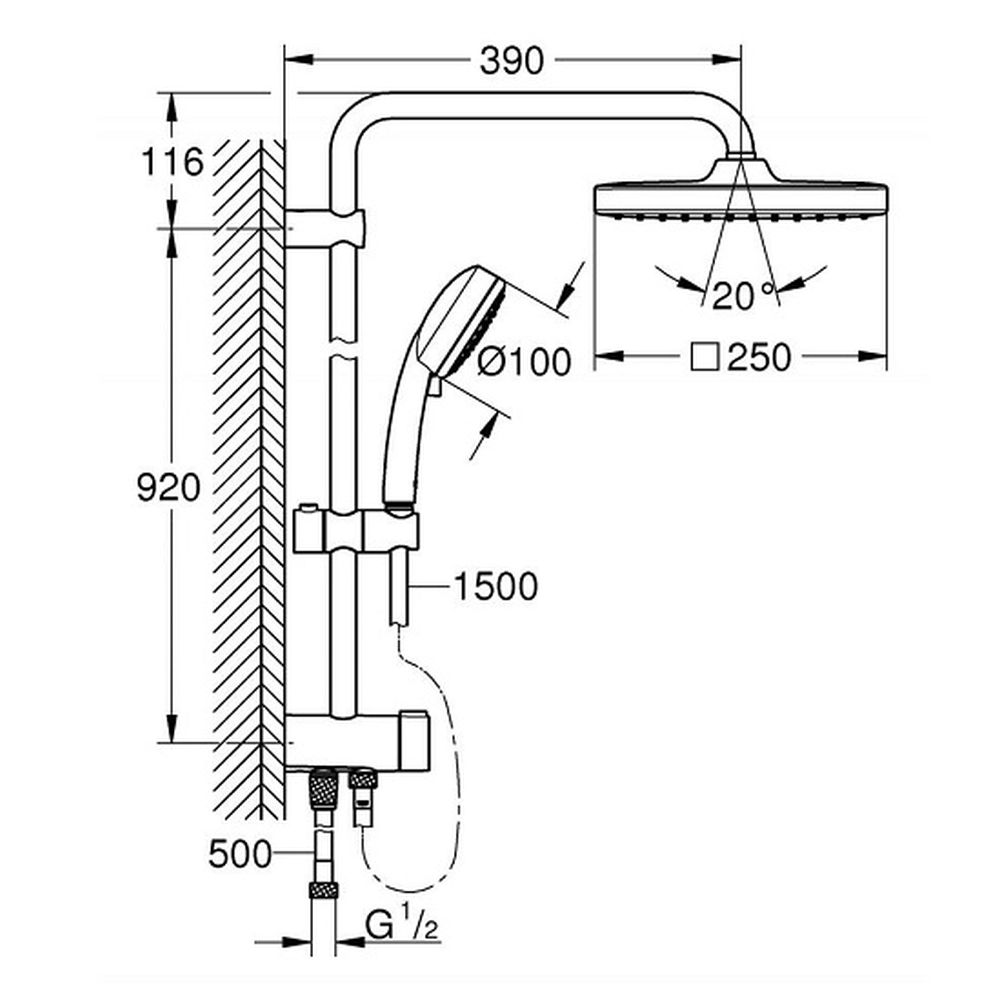 Coloana de dus cu comutator, culoare crom, Grohe Tempesta Cosmopolitan 250 Cube [4]