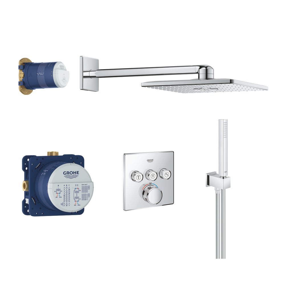 Set de dus incastrat cu baterie termostatata Grohe Grohtherm SmartControl Rainshower SmartActive 310 Cube