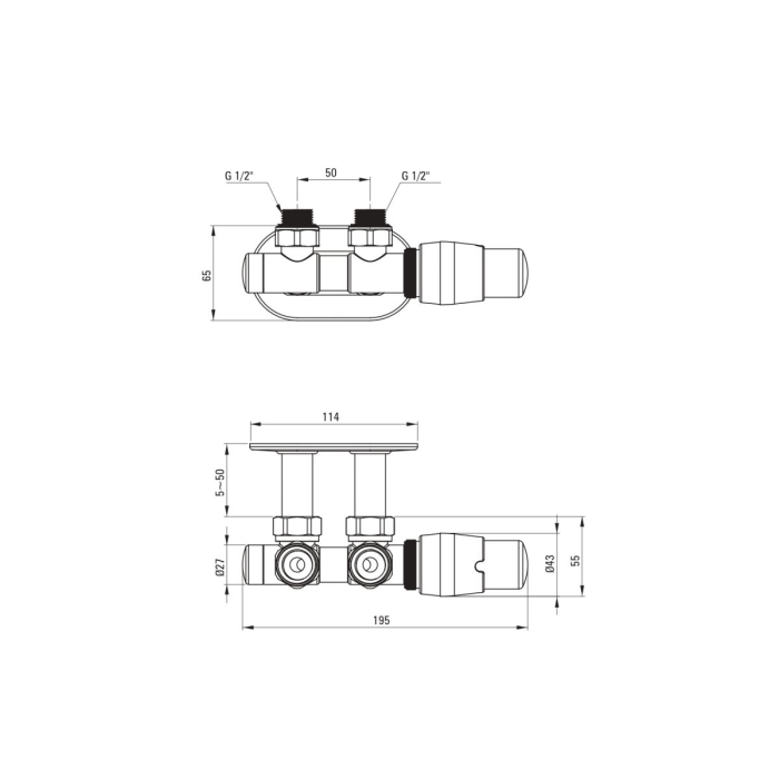 Supapă termostatica, inox mat, pentru calorifer baie, dreapta, Deante [2]
