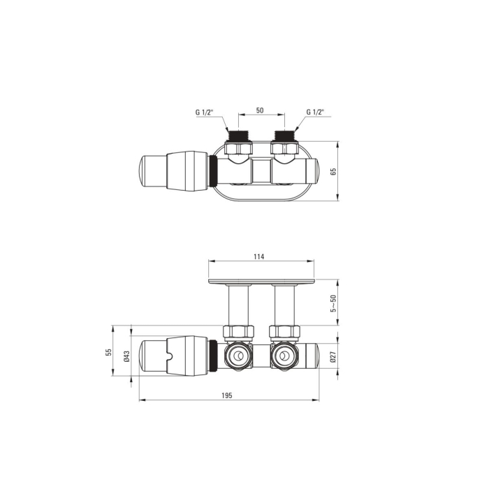 Supapa termostatica, inox mat, pentru calorifer baie, stanga, Deante [2]