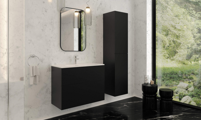 Dulap de baie suspendat, coloana, cu doua usi, 160 cm, negru, MDF,  Deante Prizma [2]
