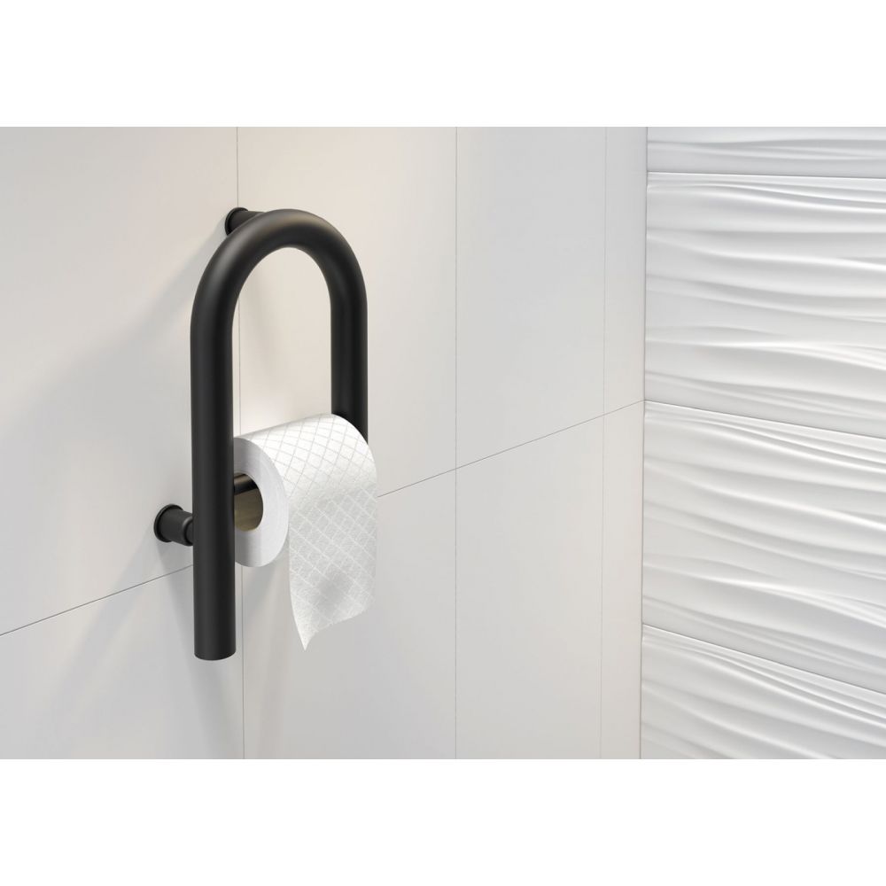 Suport perete hartie igienica pentru persoane cu dizabilitati, negru, Vital, Deante [2]