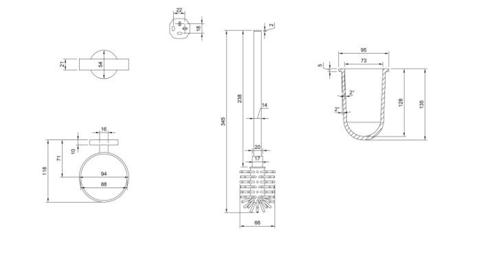 Suport perie wc 353x118 mm, auriu periat, Villeroy & Boch Elements-Tender [2]