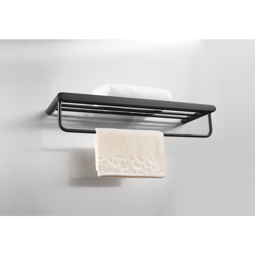 Suport prosop baie cu raft negru mat Deante Round [2]