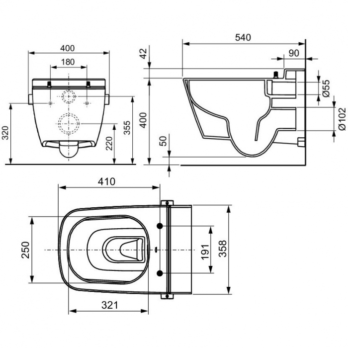 Toaletă suspendată TECEone cu funcție de bideu, apă rece, Rimless, alb si capac inclus [7]
