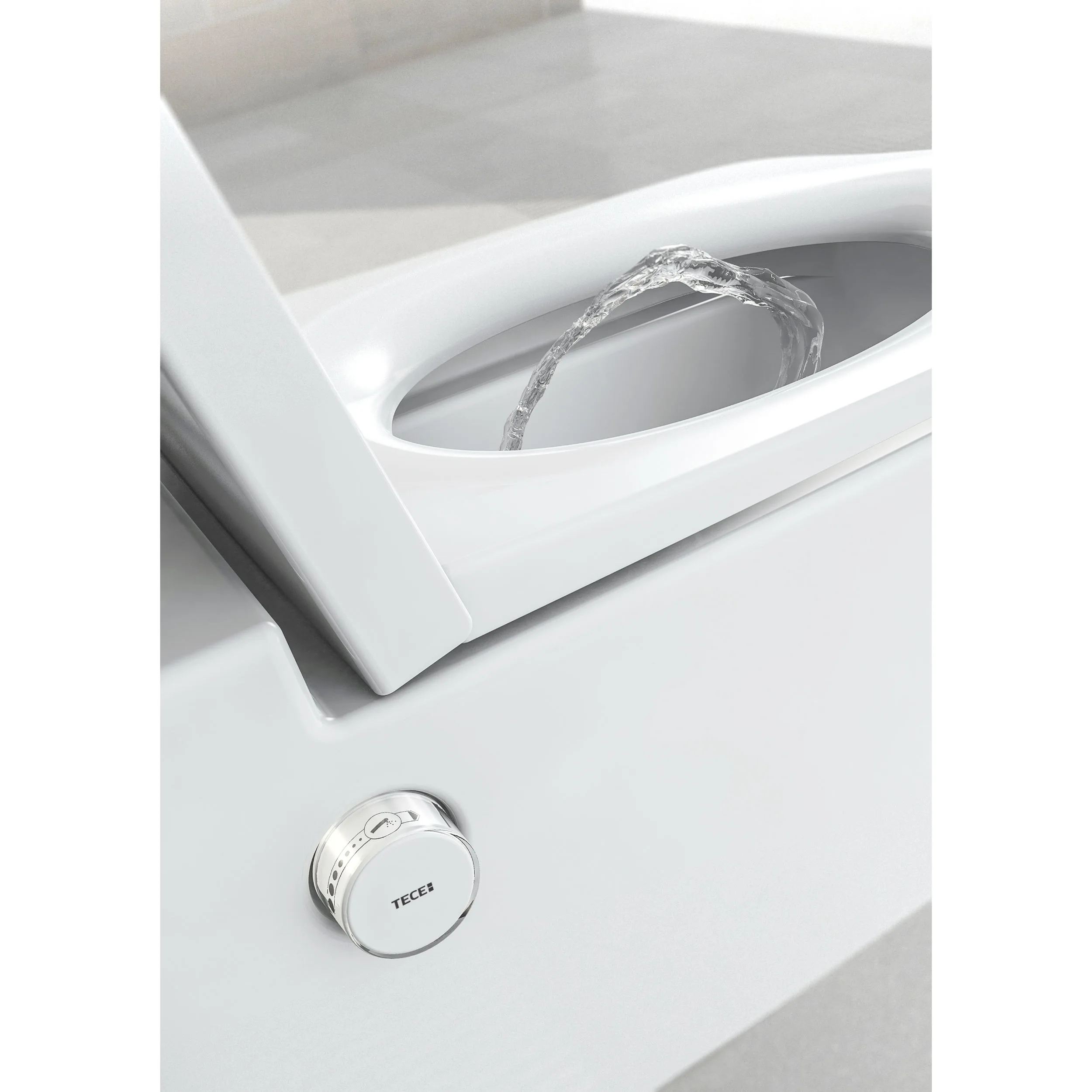 Toaletă suspendată TECEone cu funcție de bideu, apă cada/rece, Rimless, alb si capac inclus [7]