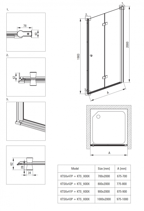 Usa cabina dus pliabila negru mat 80x200 cm Deante Kerria Plus [4]