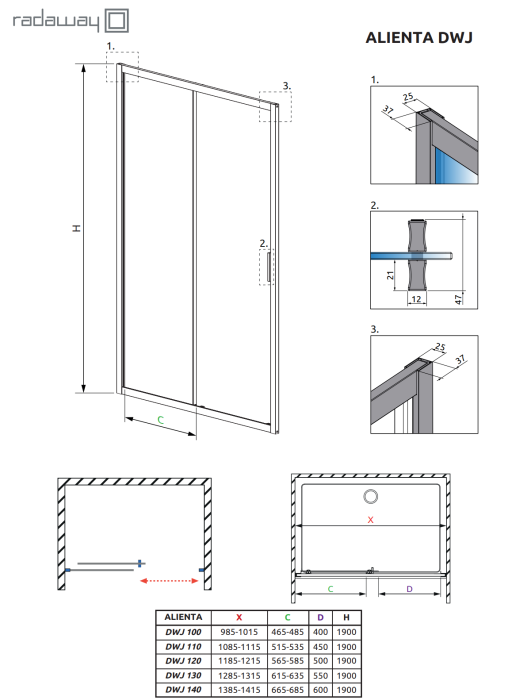 Usa culisanta de dus in nisa, 1200 mm, negru mat, doua elemente, Alienta Black DWJ Radaway [3]