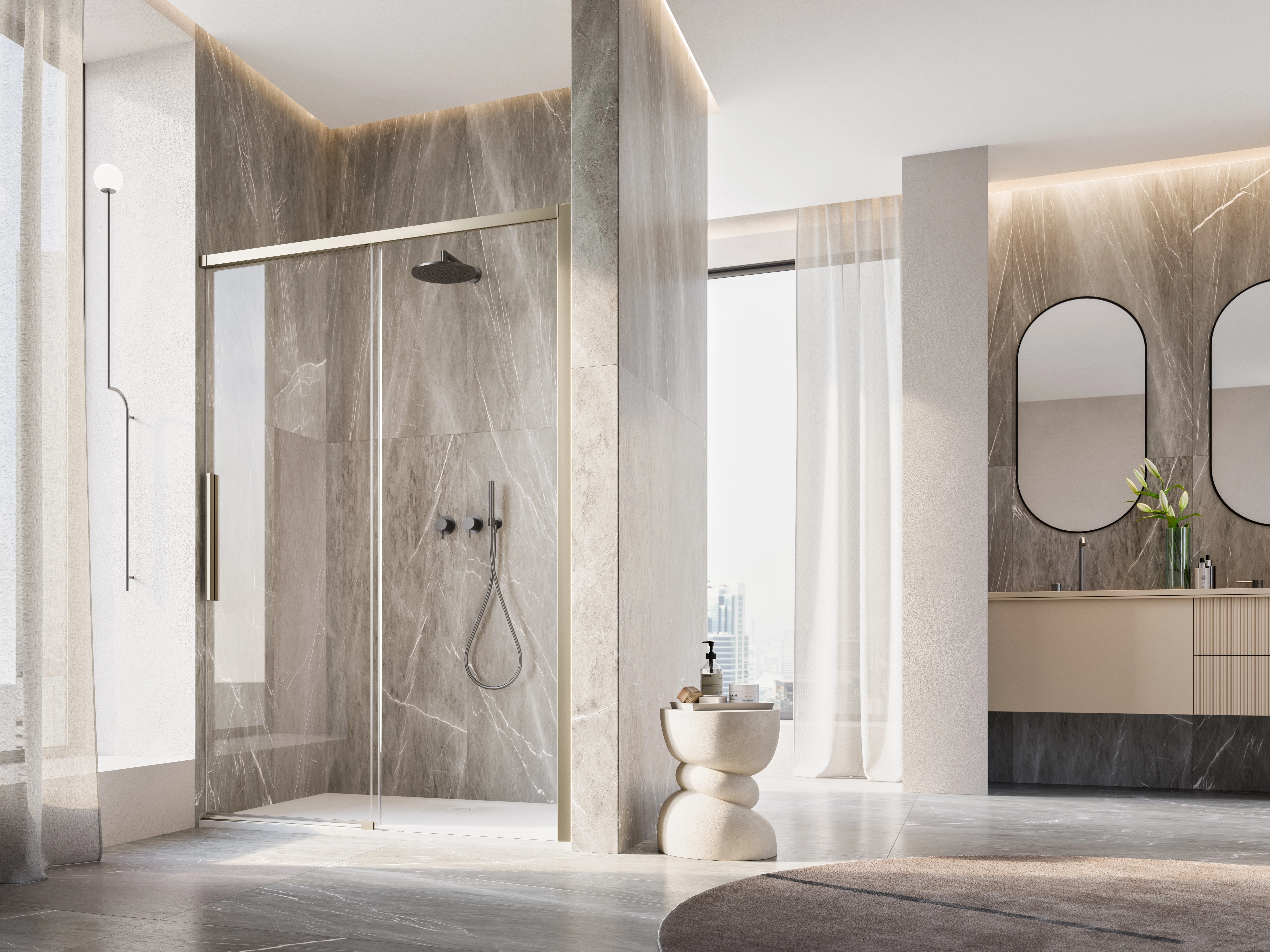 Usa culisanta de dus in nisa, 1600 mm, champagne metal, doua elemente, Ronal Oriana [2]